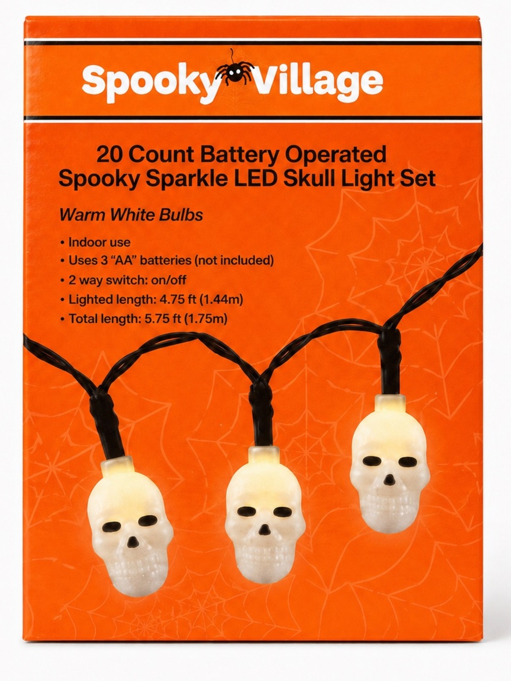 Spooky Village LED Skull String Lights 20 Count NIB Halloween Decor